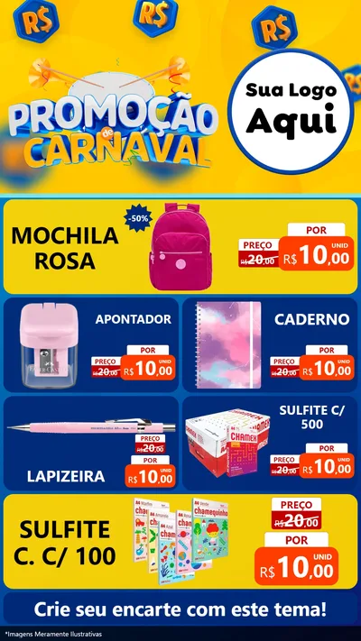 Modelo de TV para TV Vertical com o tema Promoção de Carnaval para Papelaria