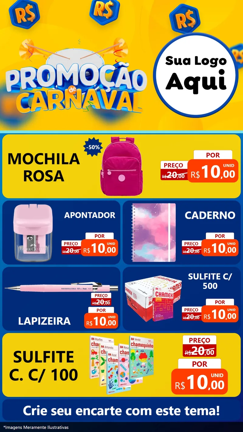 Modelo de TV para TV Vertical com o tema Promoção de Carnaval para Papelaria