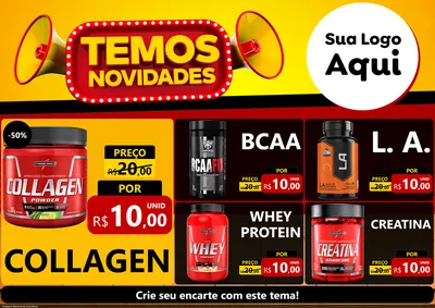 Modelo de Encarte para Encarte A4 Horizontal com o tema Temos Novidades para Suplementos alimentares