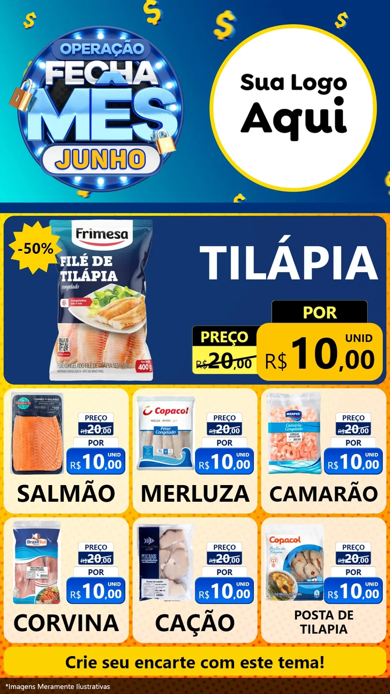 Modelo de Rede Social para Stories com o tema Operação Fecha Mês, Junho para Peixaria
