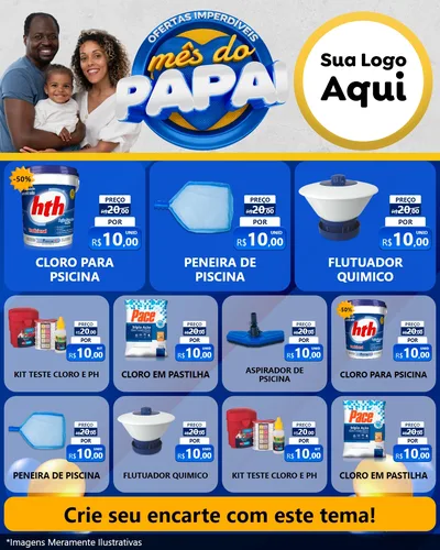 Modelo de Rede Social para Feed Instagram com o tema Ofertas Imperdíveis Mês Do Papai para Produtos para Piscina