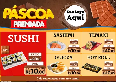 Modelo de Encarte para Encarte A4 Horizontal com o tema Páscoa Premiada para Comida japonesa