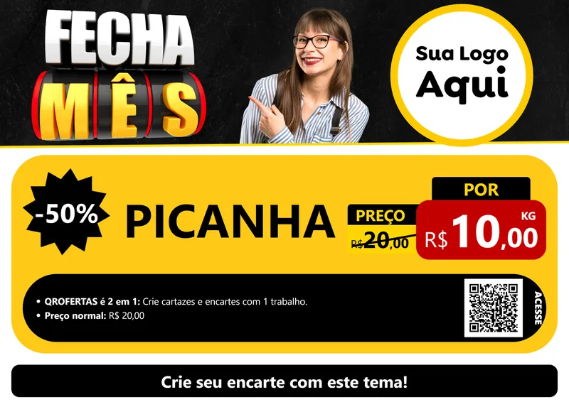 Modelo de Cartaz para Cartaz A4 Horizontal com o tema Fecha Mês para Açougue