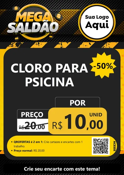 Modelo de Cartaz para Cartaz A4 Vertical com o tema Mega Saldão para Produtos para Piscina