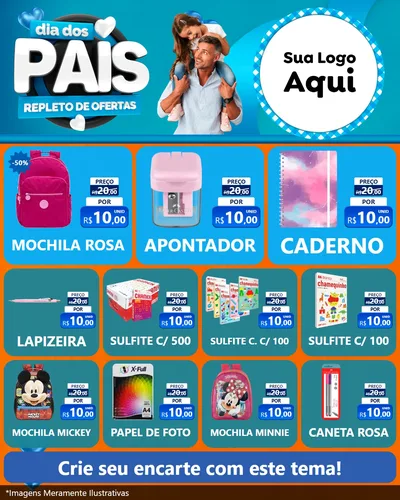 Modelo de Rede Social para Feed Instagram com o tema Dia Dos Pais Repleto de Ofertas para Papelaria