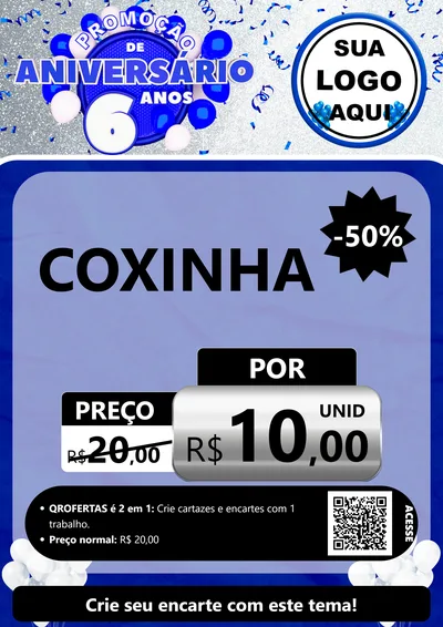 Modelo de Cartaz para Cartaz A4 Vertical com o tema Promoção de Aniversário - 6 Anos para Salgadaria