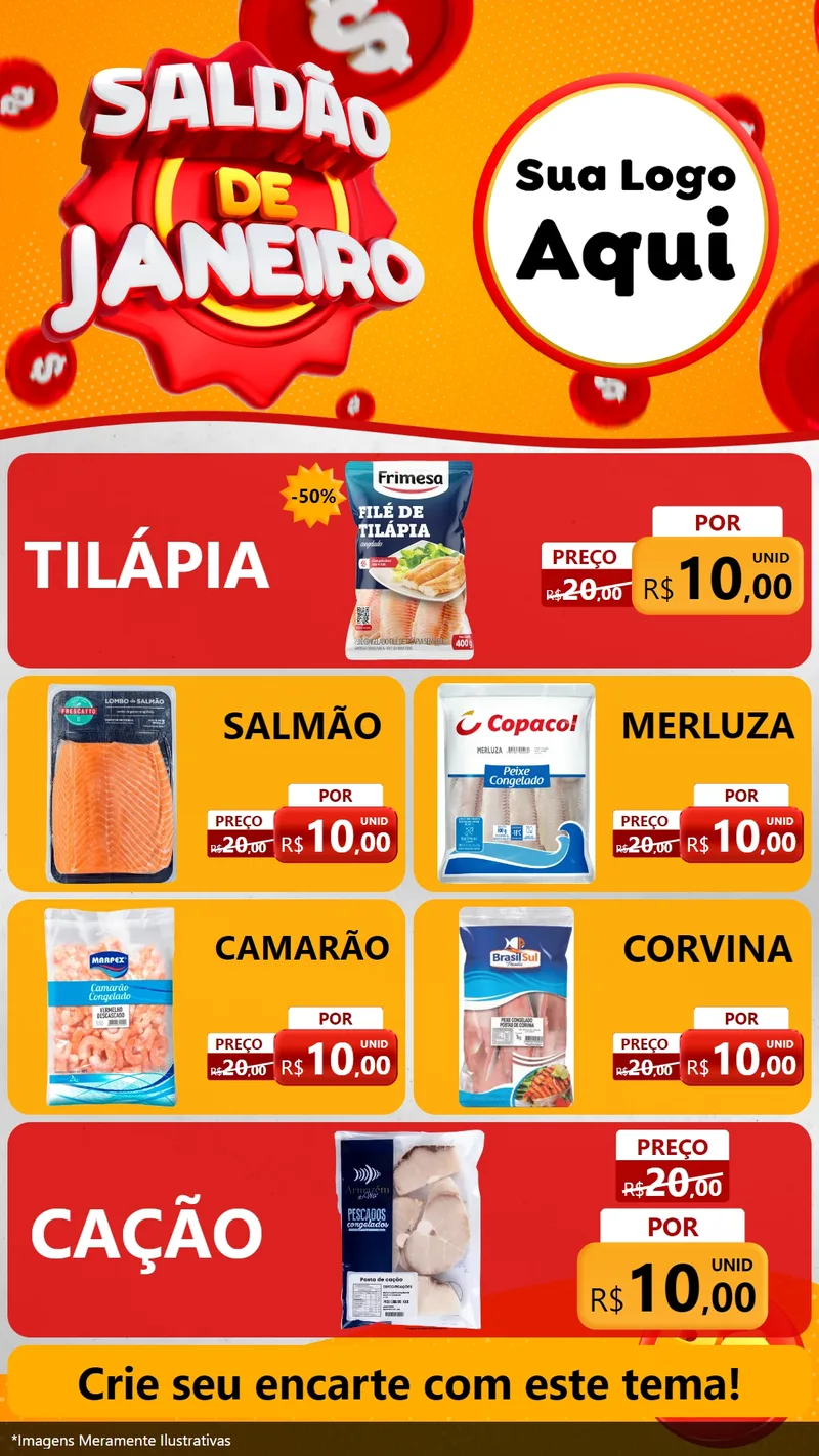 Modelo de TV para TV Vertical com o tema Saldão de Janeiro para Peixaria