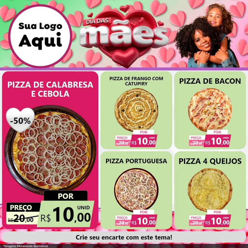 Modelo de Rede Social para Feed Facebook com o tema Dia das Mães para Pizzaria