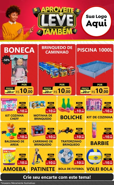Modelo de Encarte para Encarte Grande com o tema Aproveite e Leve Também para Brinquedos