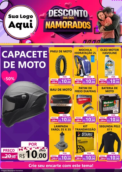 Modelo de Encarte para Encarte A4 Vertical com o tema Desconto Dia dos Namorados para Moto peças