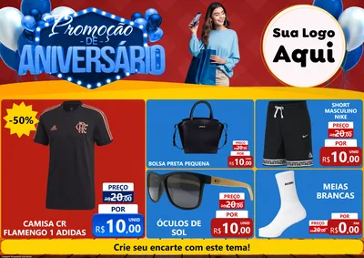 Modelo de Encarte para Encarte A4 Horizontal com o tema Promoção de Aniversário para Roupas e acessórios