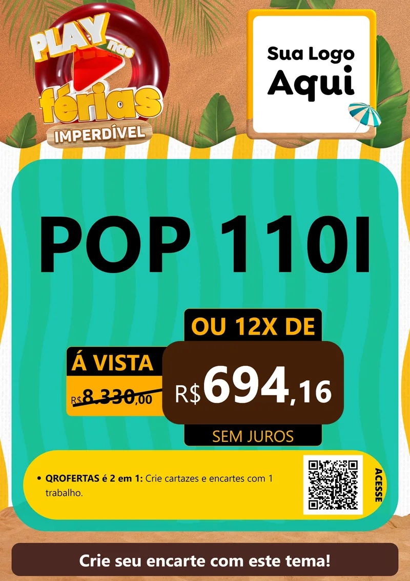 Modelo de Cartaz para Cartaz A4 Vertical com o tema Play Nas Férias Imperdível para Concessionaria de Motos