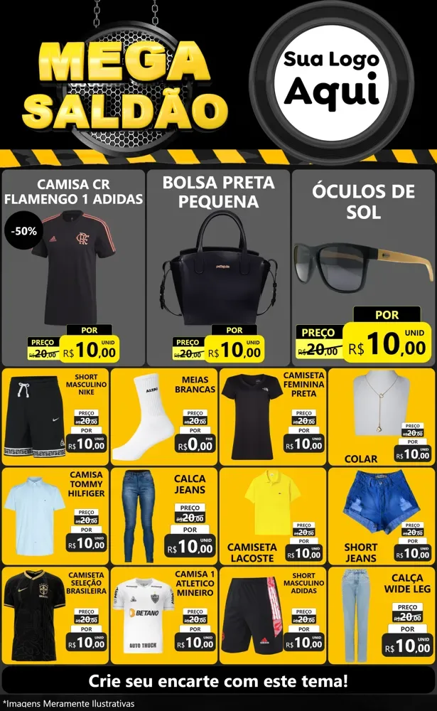 Modelo de Encarte para Encarte Grande com o tema Mega Saldão para Roupas e acessórios
