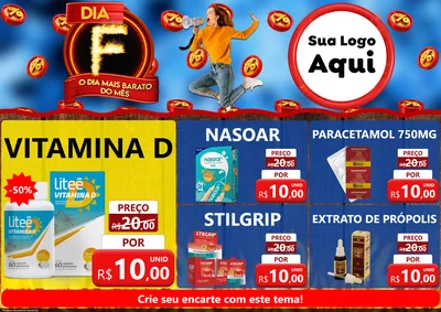 Modelo de Encarte para Encarte A4 Horizontal com o tema Dia F - O Dia Mais Barato Do Mês para Farmácia