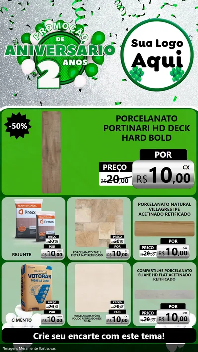 Modelo de Rede Social para Stories com o tema Promoção de Aniversário - 2 Anos para Pisos e revestimentos
