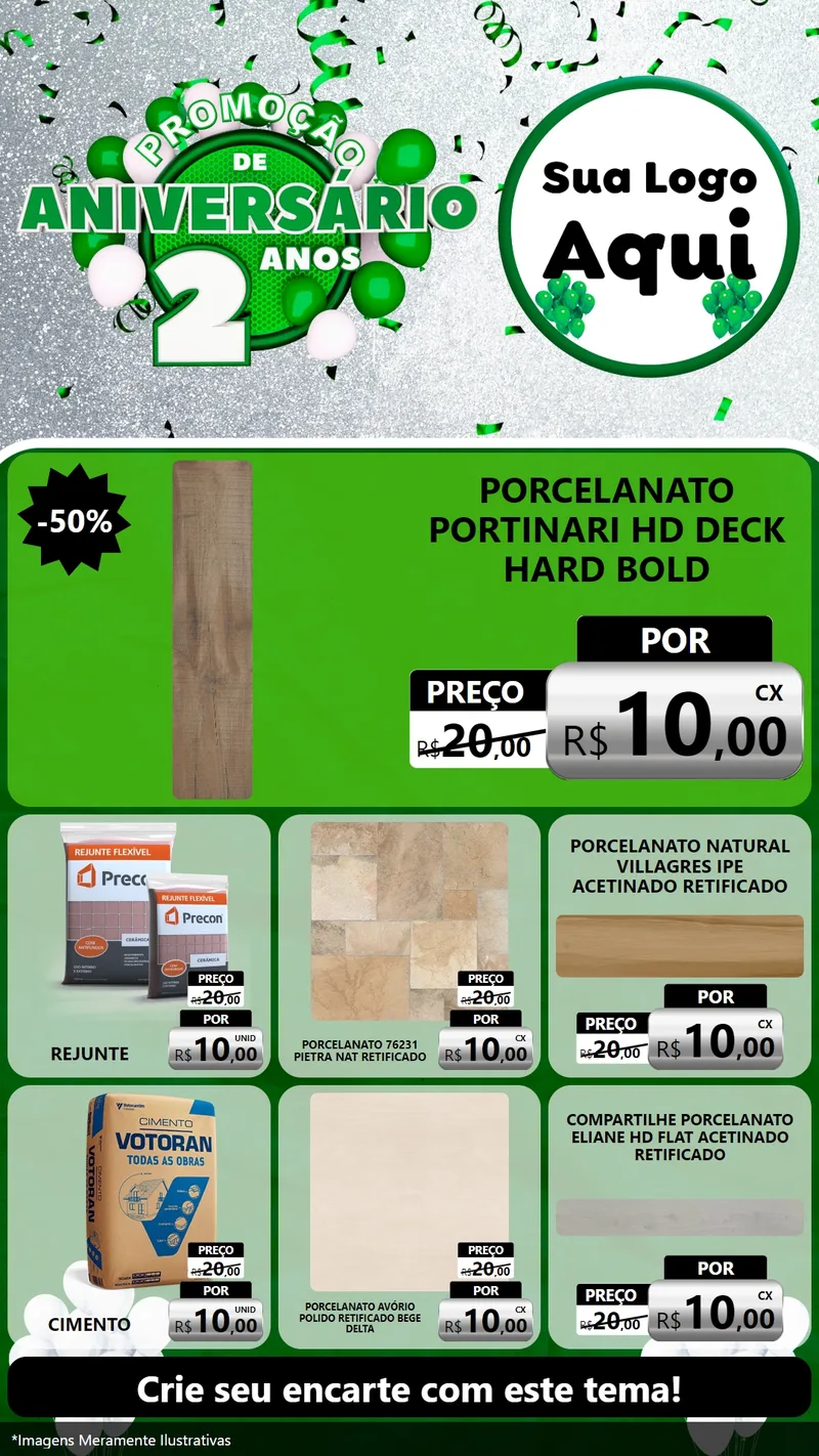 Modelo de Rede Social para Stories com o tema Promoção de Aniversário - 2 Anos para Pisos e revestimentos