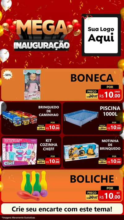 Modelo de TV para TV Vertical com o tema Mega Inauguração para Brinquedos
