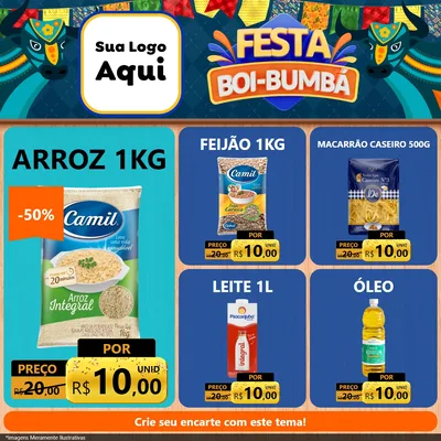 Modelo de Rede Social para Feed Facebook com o tema Festa Boi Bumbá para Supermercado