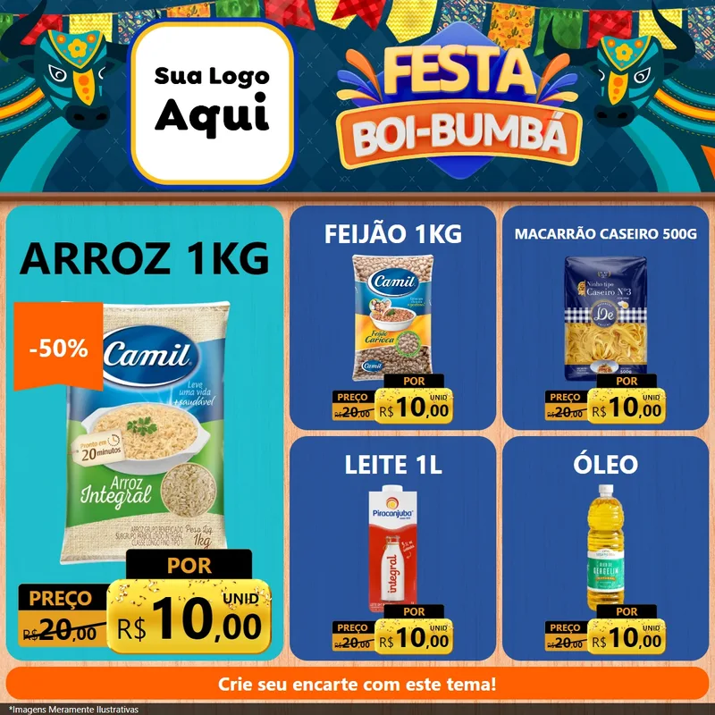 Modelo de Rede Social para Feed Facebook com o tema Festa Boi Bumbá para Supermercado