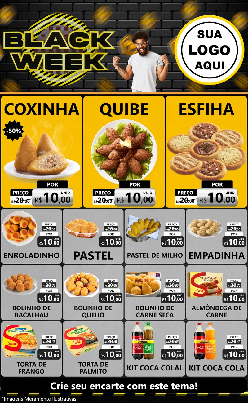 Modelo de Encarte para Encarte Grande com o tema Black Week para Salgadaria