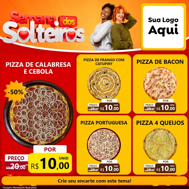Modelo de Rede Social para Feed Facebook com o tema Semana dos Solteiros para Pizzaria