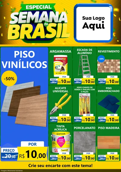Modelo de Encarte para Encarte A4 Vertical com o tema Especial Semana do Brasil para Material para Construção