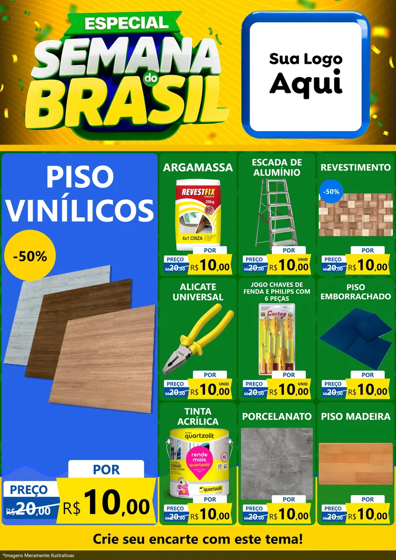 Modelo de Encarte para Encarte A4 Vertical com o tema Especial Semana do Brasil para Material para Construção