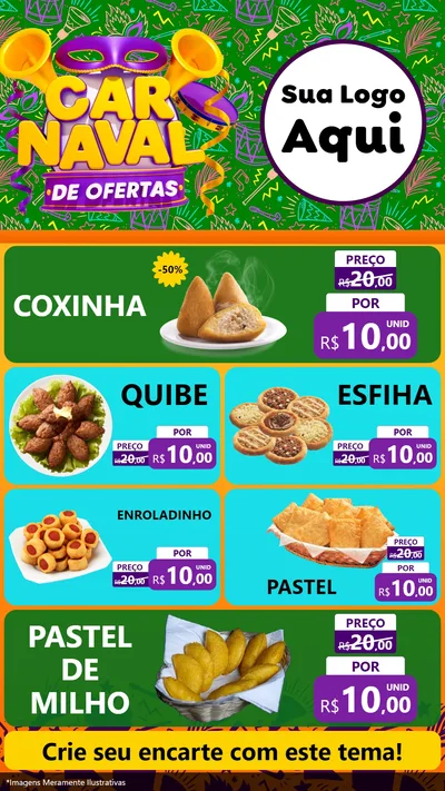Modelo de TV para TV Vertical com o tema Carnaval de Ofertas para Salgadaria