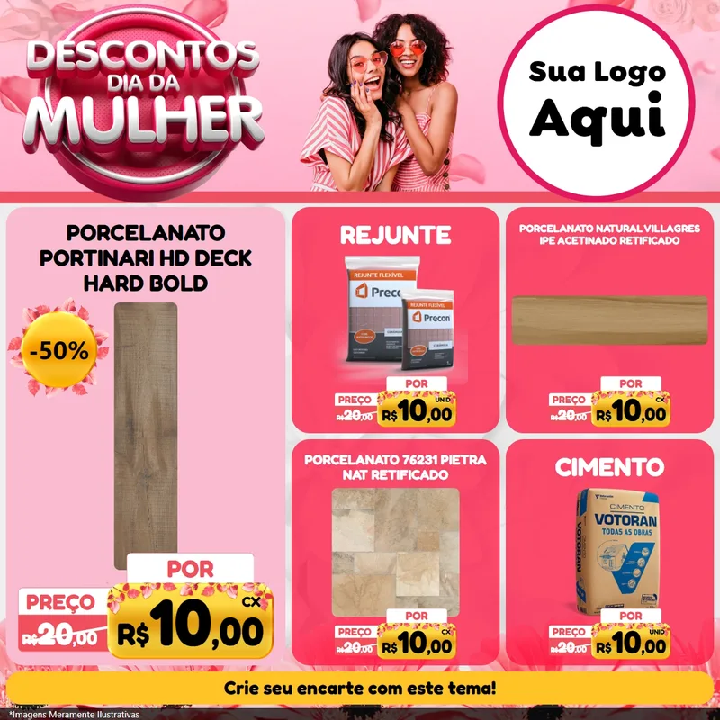 Modelo de Rede Social para Feed Facebook com o tema Descontos Dia da Mulher para Pisos e revestimentos
