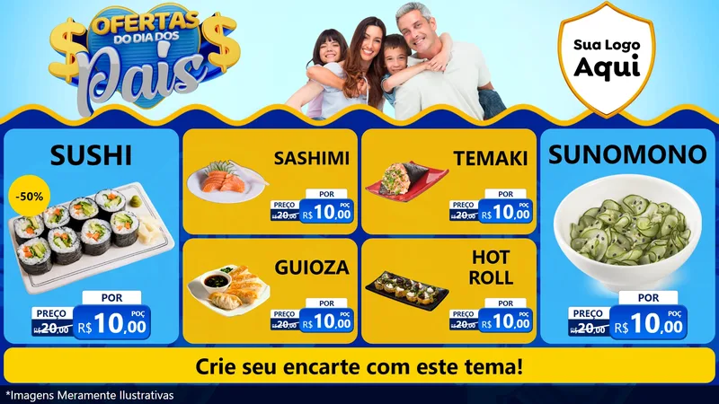 Modelo de TV para TV Horizontal com o tema Ofertas do Dia dos Pais para Comida japonesa