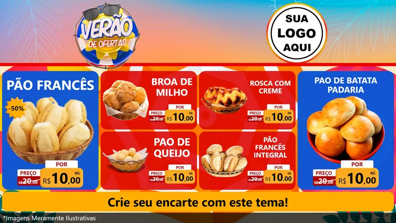 Modelo de TV para TV Horizontal com o tema Verão de Ofertas para Padaria