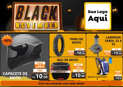 Modelo de Encarte para Encarte A4 Horizontal com o tema Black November para Moto peças