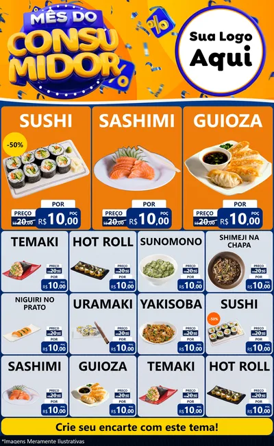 Modelo de Encarte para Encarte Grande com o tema Mês do Consumidor para Comida japonesa