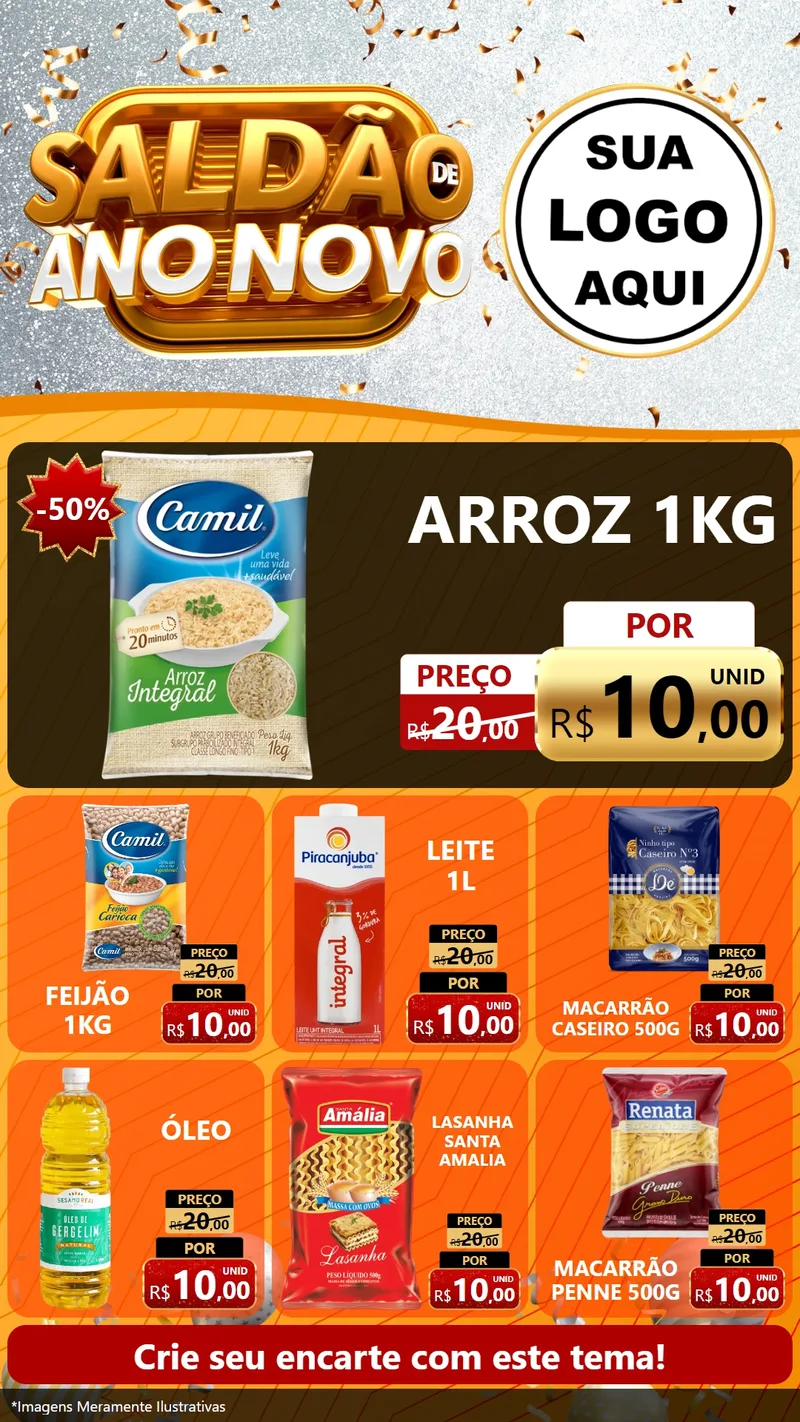 Modelo de Rede Social para Stories com o tema Saldão de Ano Novo para Supermercado