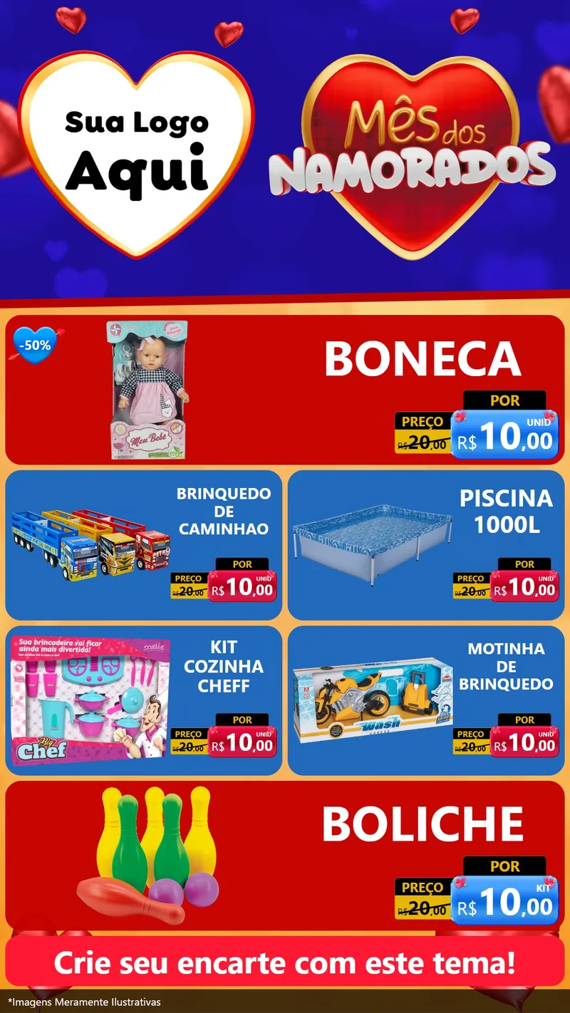 Modelo de TV para TV Vertical com o tema Mês dos Namorados para Brinquedos