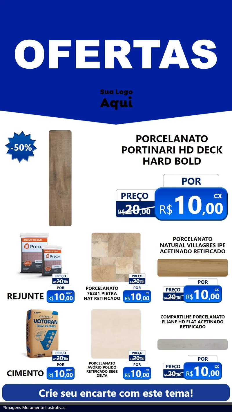 Modelo de Rede Social para Stories com o tema Ofertas Azul Cartaz para Pisos e revestimentos