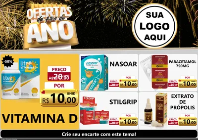 Modelo de Encarte para Encarte A4 Horizontal com o tema Ofertas de Fim de Ano para Farmácia