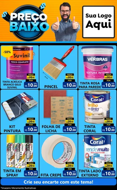 Modelo de Encarte para Encarte Grande com o tema Preço Baixo para Tintas e Ferramentas