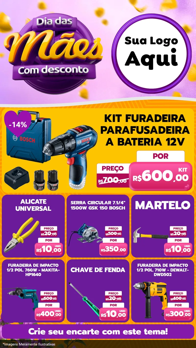 Modelo de Rede Social para Stories com o tema Dia das Mães com Desconto para Maquinas e Ferramentas
