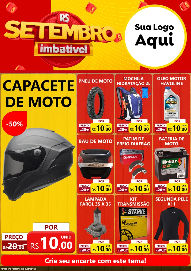 Modelo de Encarte para Encarte A4 Vertical com o tema Setembro Imbatível para Moto peças