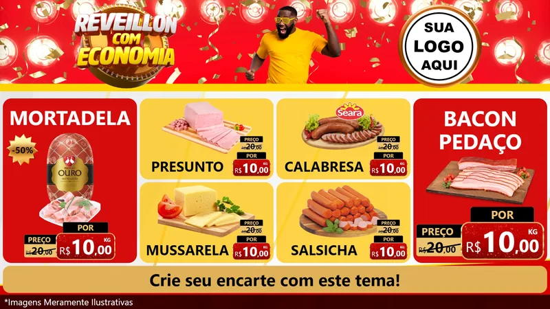 Modelo de TV para TV Horizontal com o tema Réveillon com Economia para Frios e Laticínios