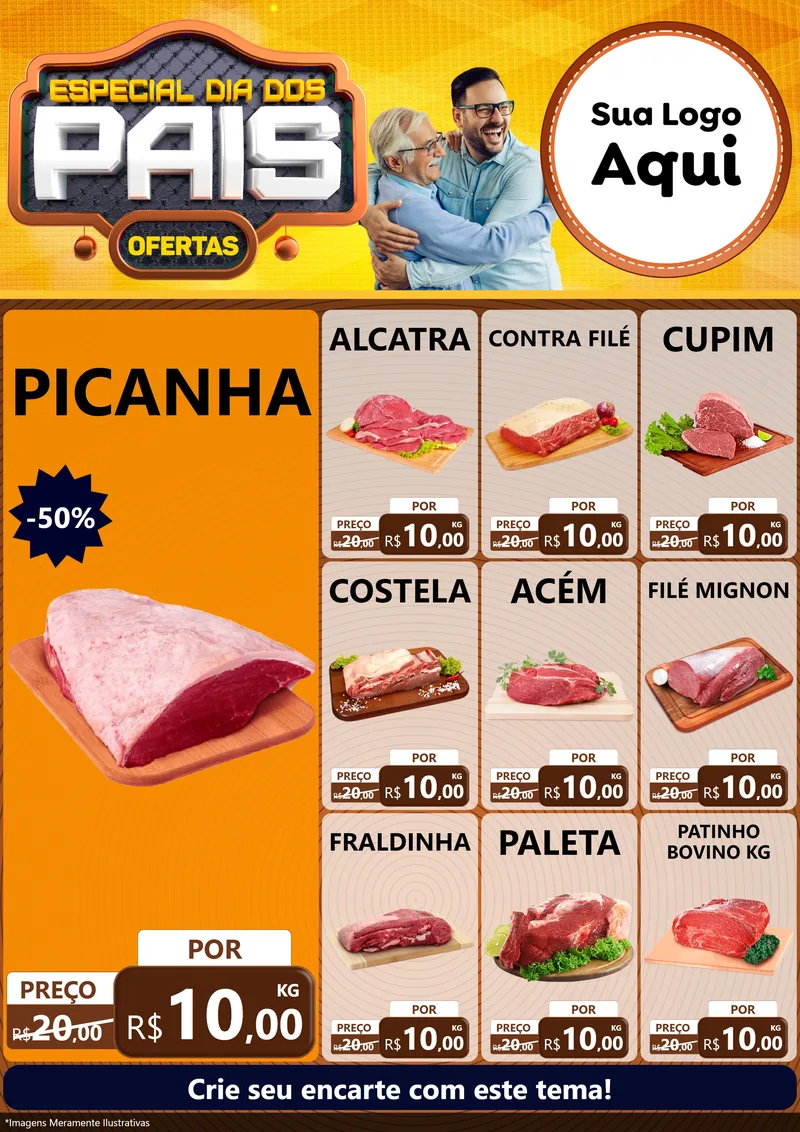 Modelo de Encarte para Encarte A4 Vertical com o tema Especial Dia dos Pais para Açougue