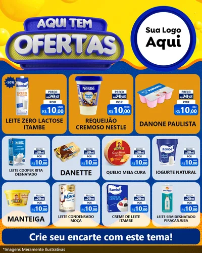 Modelo de Rede Social para Feed Instagram com o tema Aqui Tem Ofertas para Frios e Laticínios