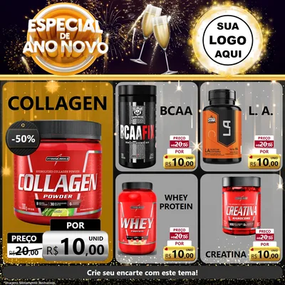 Modelo de Rede Social para Feed Facebook com o tema Especial de Ano Novo para Suplementos alimentares