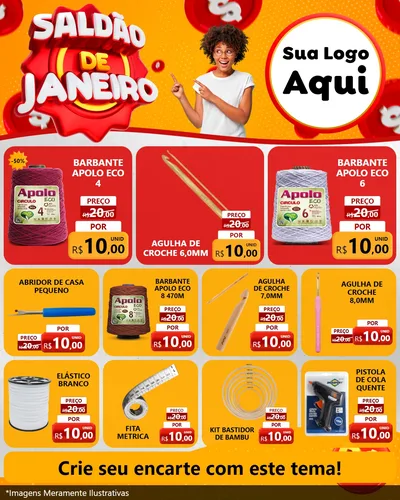 Modelo de Rede Social para Feed Instagram com o tema Saldão de Janeiro para Armarinho e Aviamentos