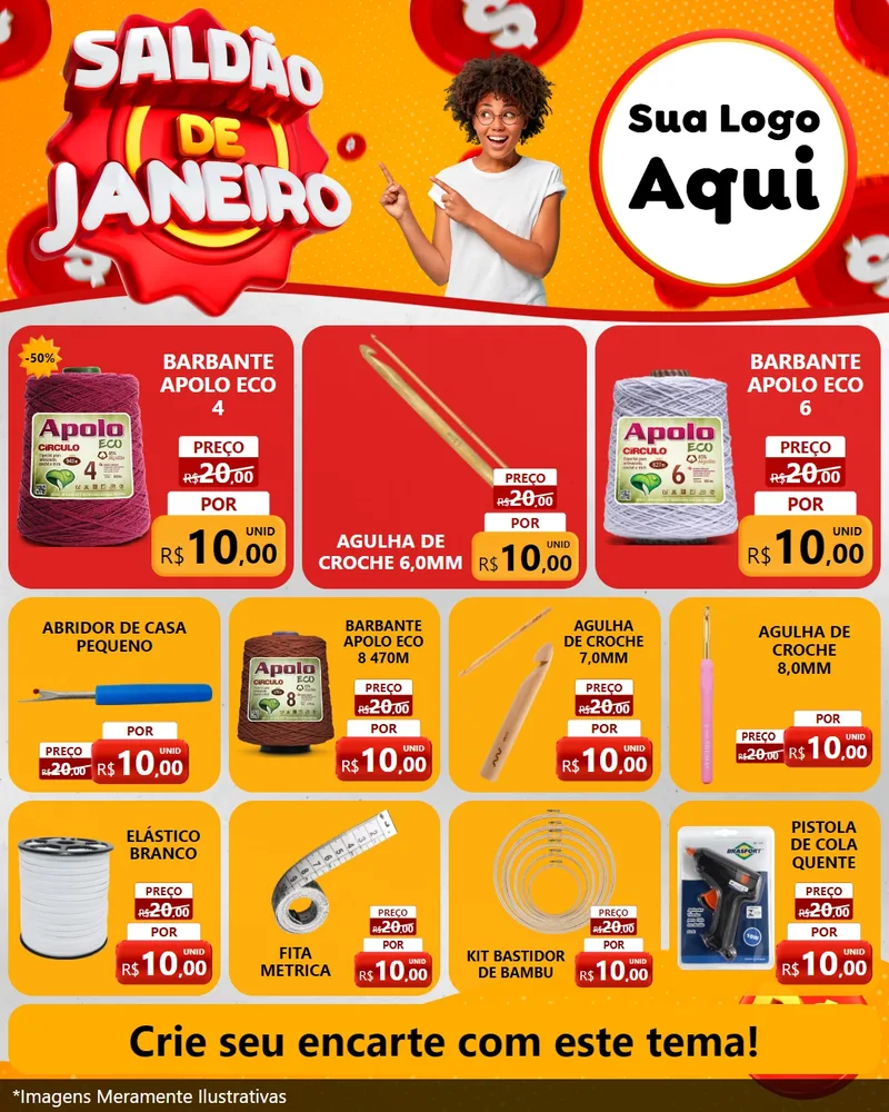 Modelo de Rede Social para Feed Instagram com o tema Saldão de Janeiro para Armarinho e Aviamentos
