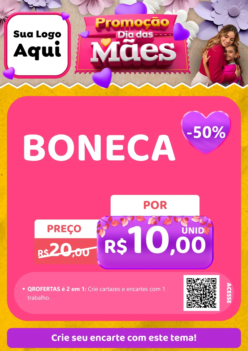Modelo de Cartaz para Cartaz A4 Vertical com o tema Promoção Dia das Mães para Brinquedos