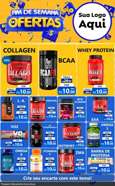 Modelo de Encarte para Encarte Grande com o tema Fim de Semana de Ofertas para Suplementos alimentares