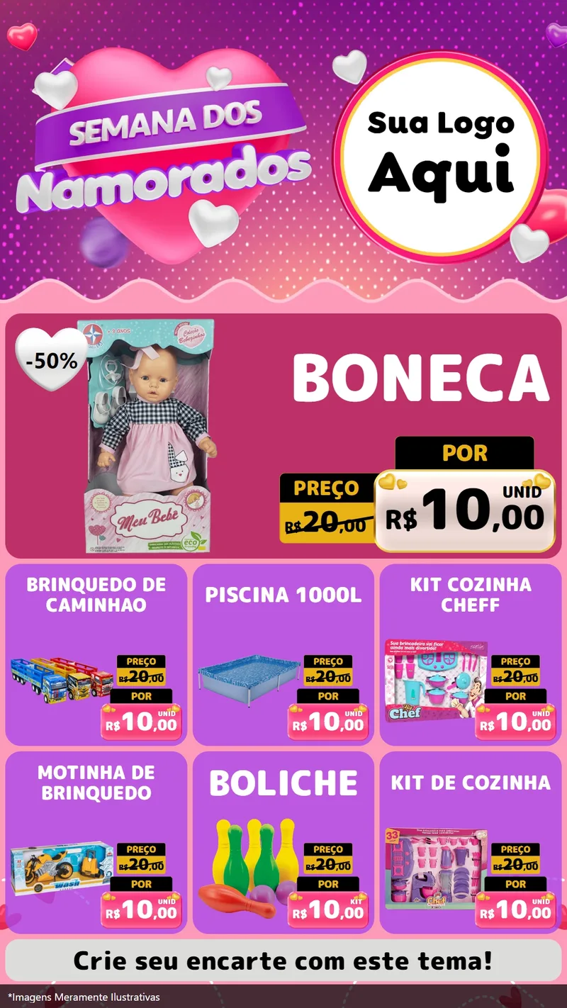 Modelo de Rede Social para Stories com o tema Semana dos Namorados para Brinquedos