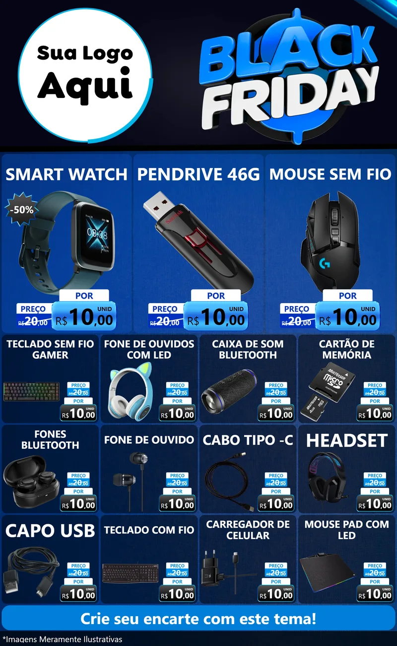 Modelo de Encarte para Encarte Grande com o tema Black Friday para Informática
